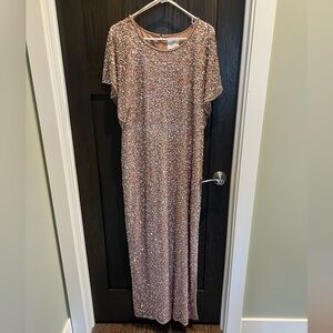 Adrianna Papell Rose Gold Pearl Sequin Flutter Sleeves Dress